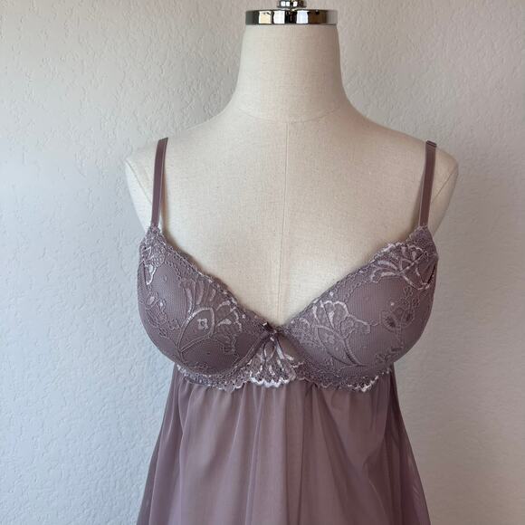 Babydoll Chemise Push Up Lingerie Purple Lace Sheer Mesh size Medium Fairycore - Picture 2 of 11